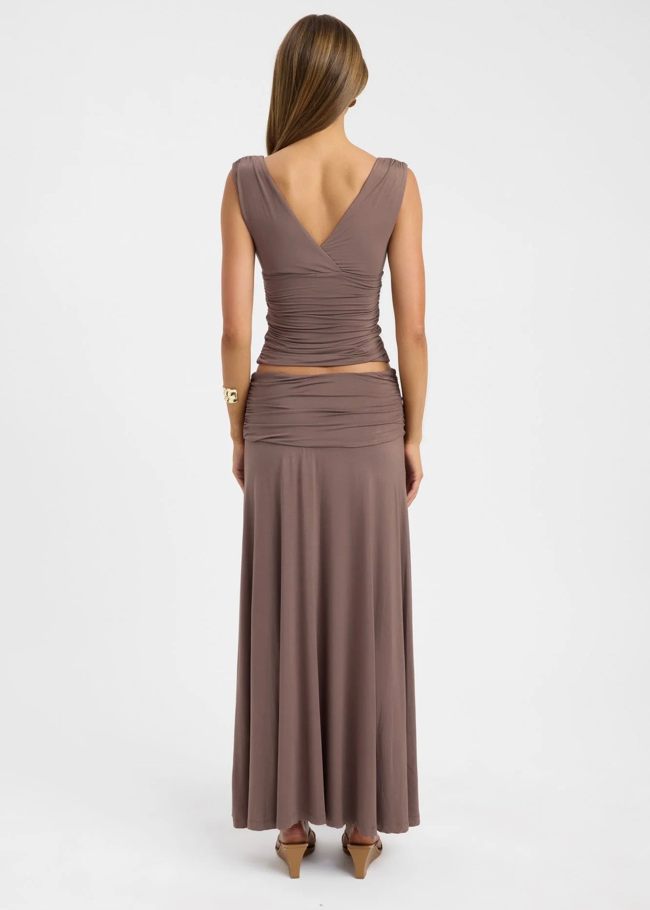 Kookai Solis Top & Arlo Skirt in Walnut Brown
