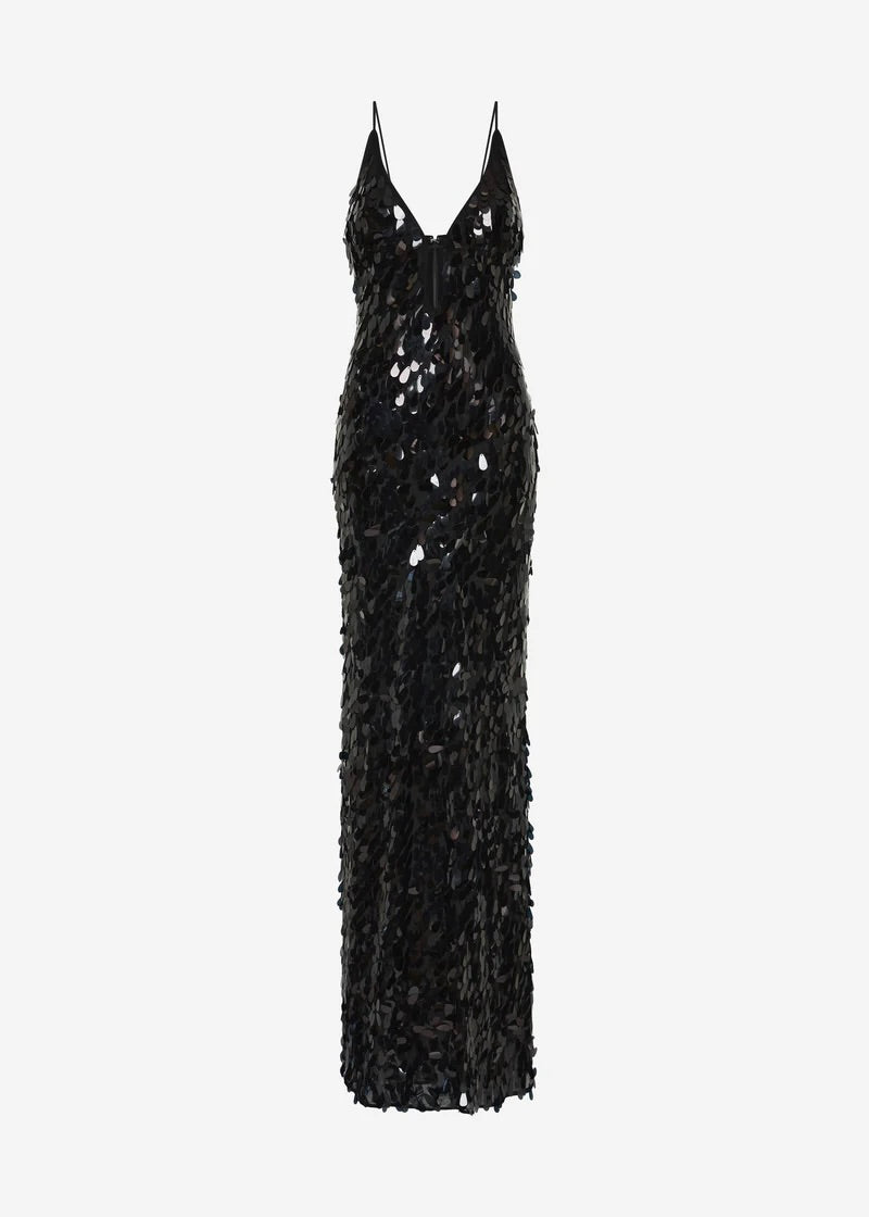 MISHA Sapphire Sequin Maxi Dress in Black