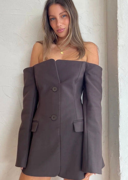 Sir The Label Sandrine Tailored Mini Dress in Brown