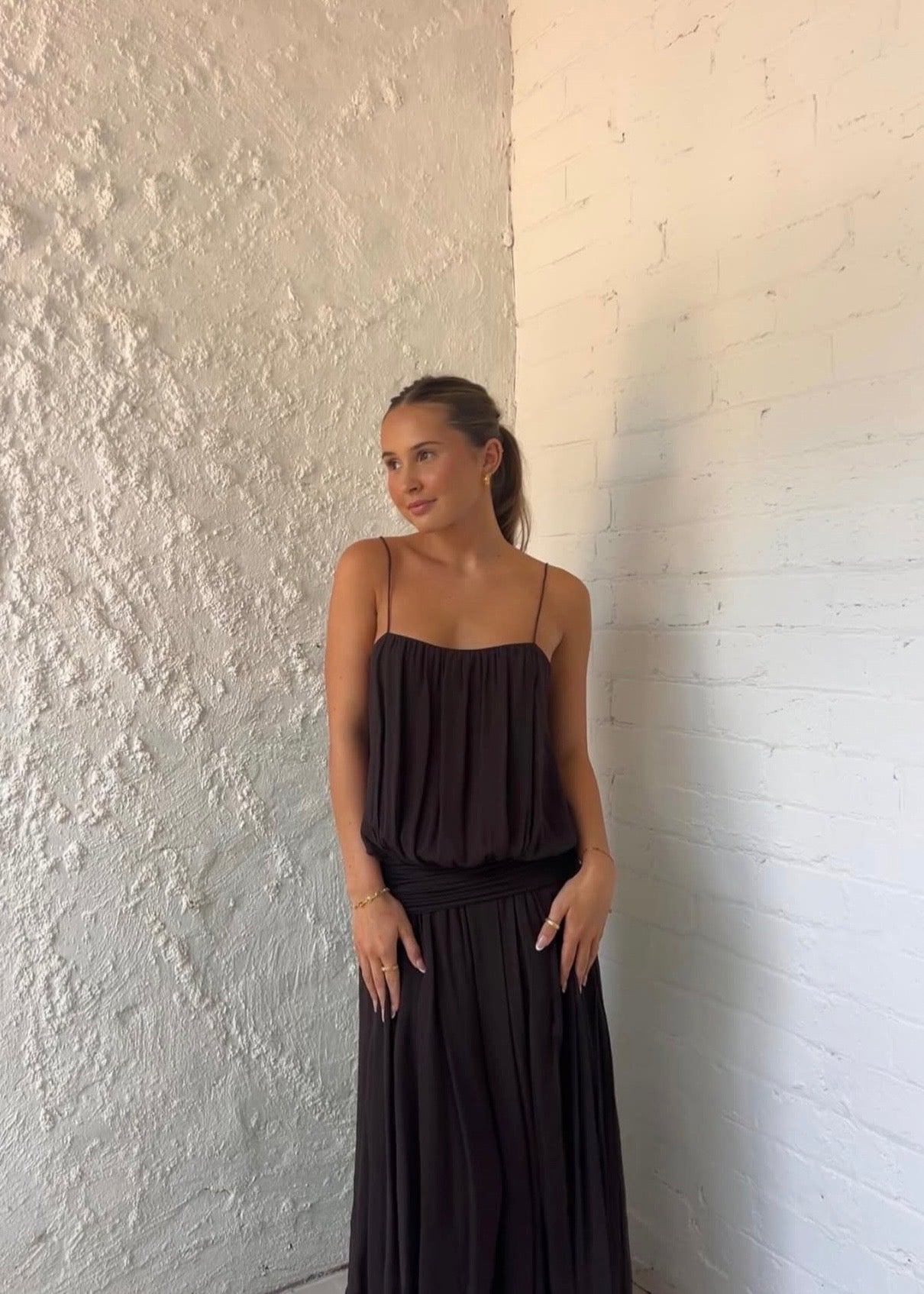 Bec & Bridge Camille Blouson Dress in Dark Chocolate