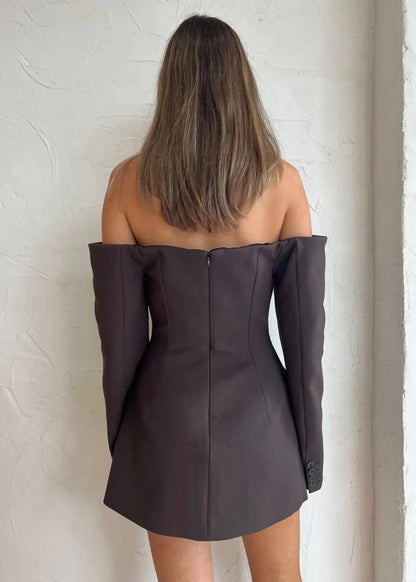 Sir The Label Sandrine Tailored Mini Dress in Brown