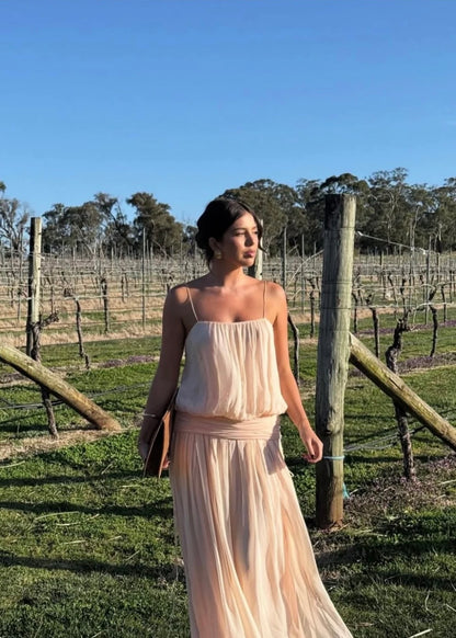 Bec & Bridge Camille Blouson Dress in Peach
