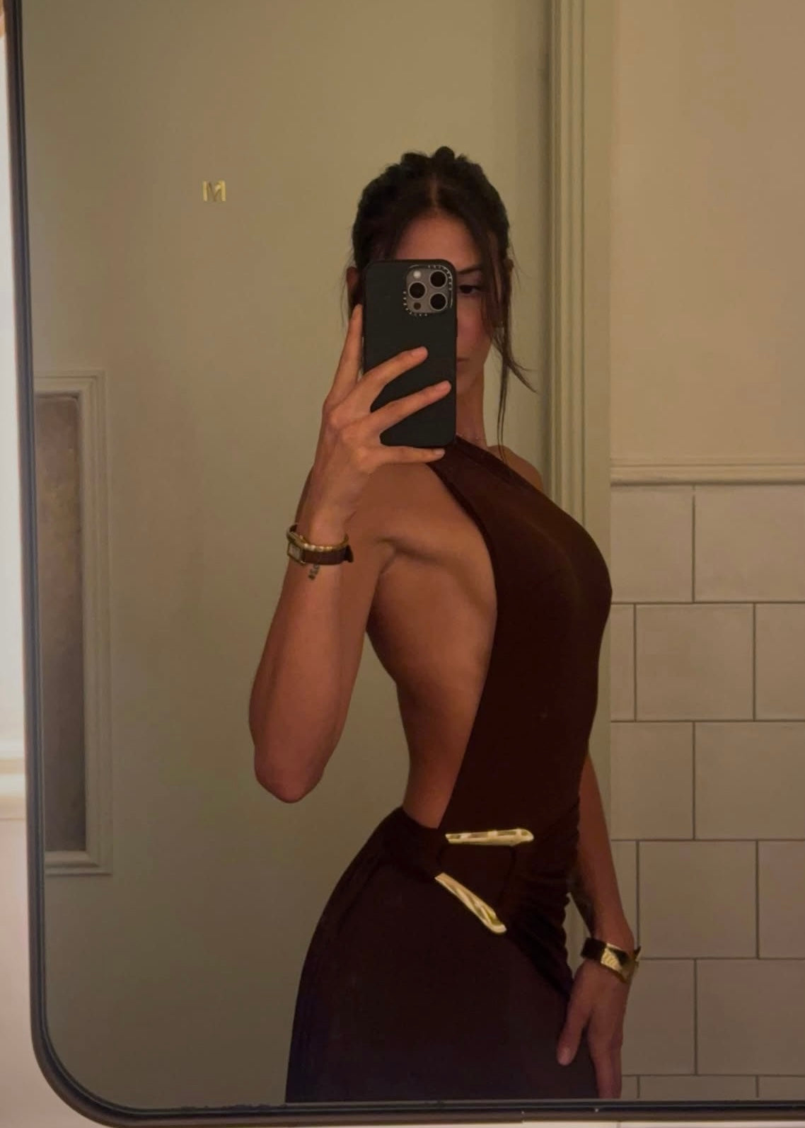 Ance Gria Gaia Gown in Brown/Gold Buckle