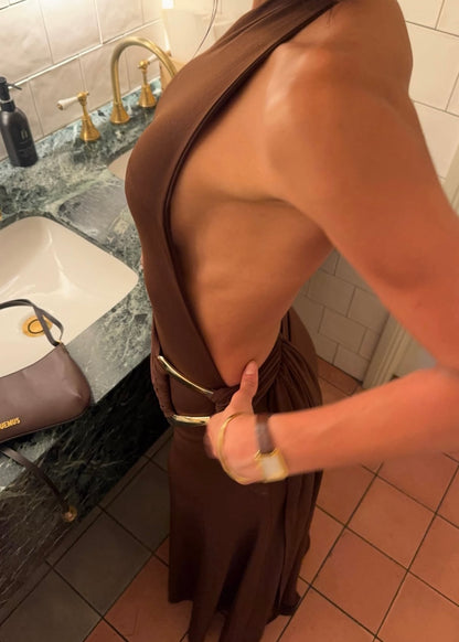 Ance Gria Gaia Gown in Brown/Gold Buckle