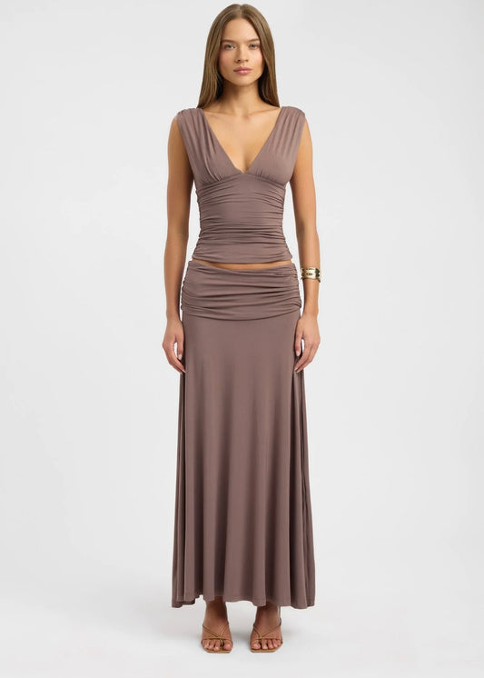 Kookai Solis Top & Arlo Skirt in Walnut Brown