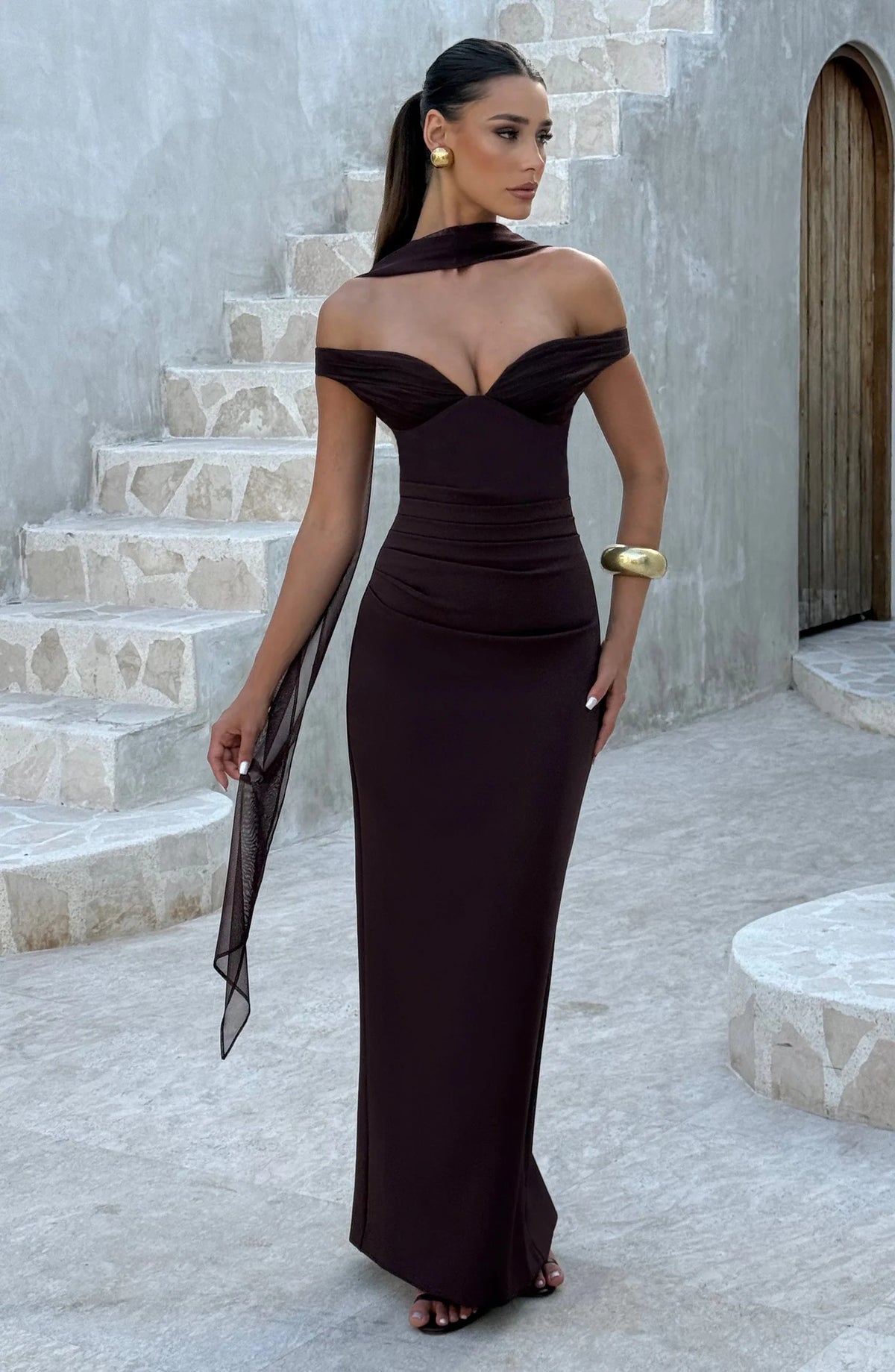 Babyboo Abigail Maxi Dress in Plum Brown