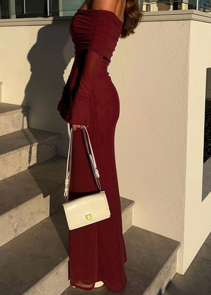 Meshki Josie Off The Shoulder Maxi in Wine