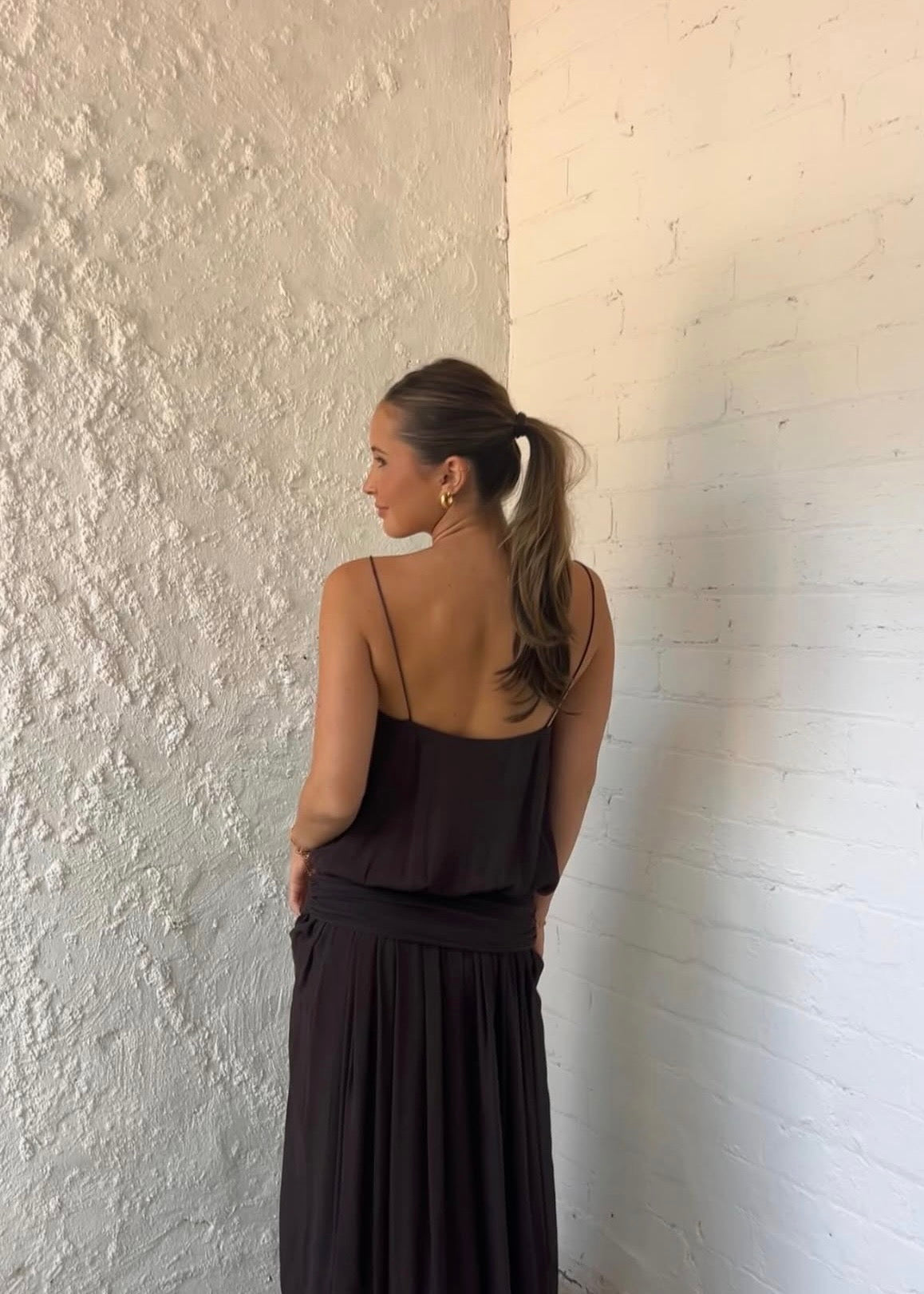 Bec & Bridge Camille Blouson Dress in Dark Chocolate