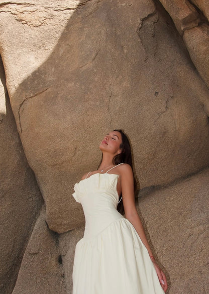 Meshki Janis Cotton Frill Maxi Dress in Lemon