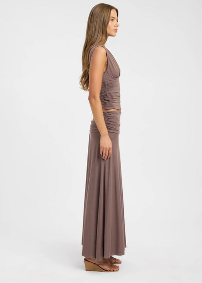 Kookai Solis Top & Arlo Skirt in Walnut Brown