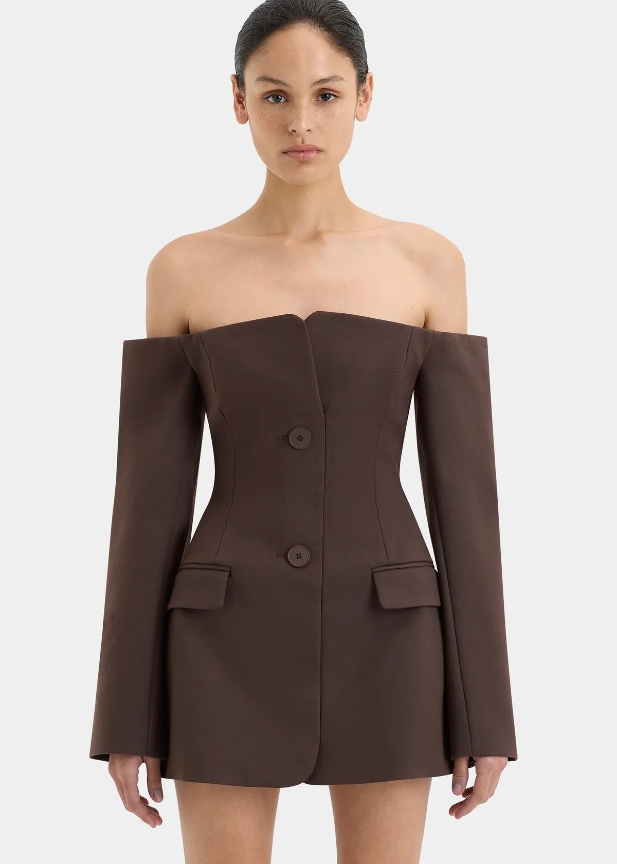 Sir The Label Sandrine Tailored Mini Dress in Brown