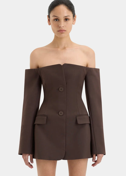 Sir The Label Sandrine Tailored Mini Dress in Brown