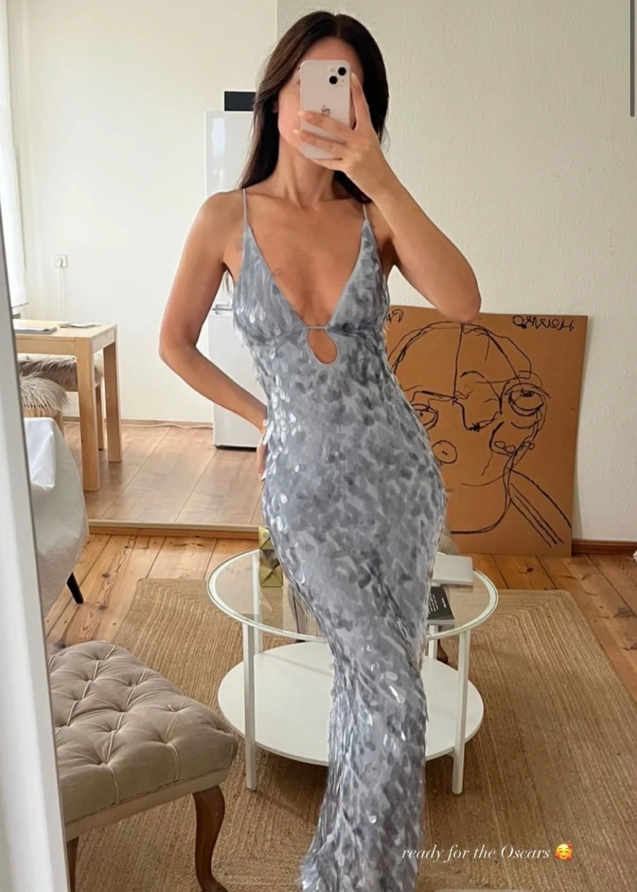 MISHA Sapphire Sequin Maxi Dress in Dove Grey
