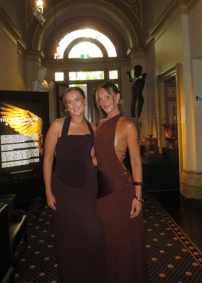 Ance Gria Gaia Gown in Brown/Gold Buckle