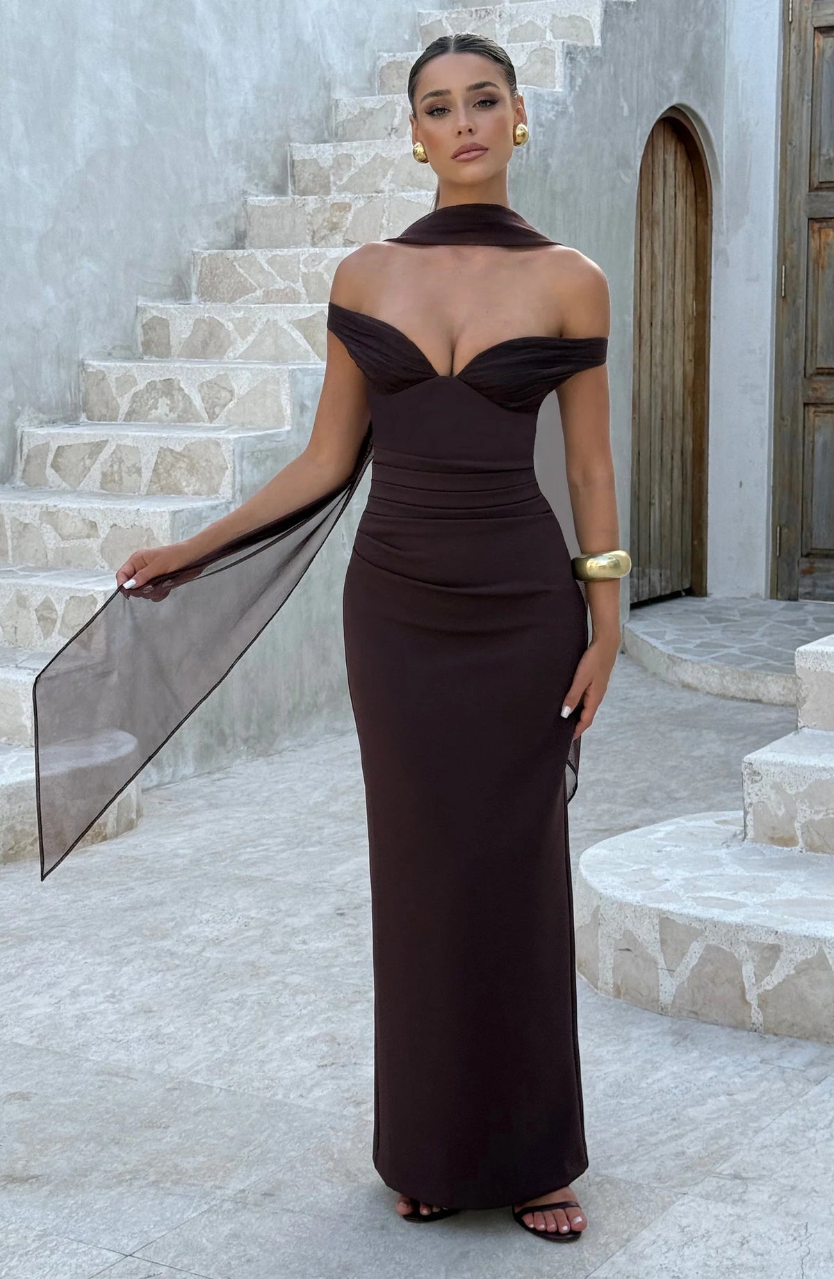 Babyboo Abigail Maxi Dress in Plum Brown