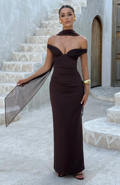 Babyboo Abigail Maxi Dress in Plum Brown