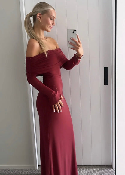 Meshki Josie Off The Shoulder Maxi in Wine