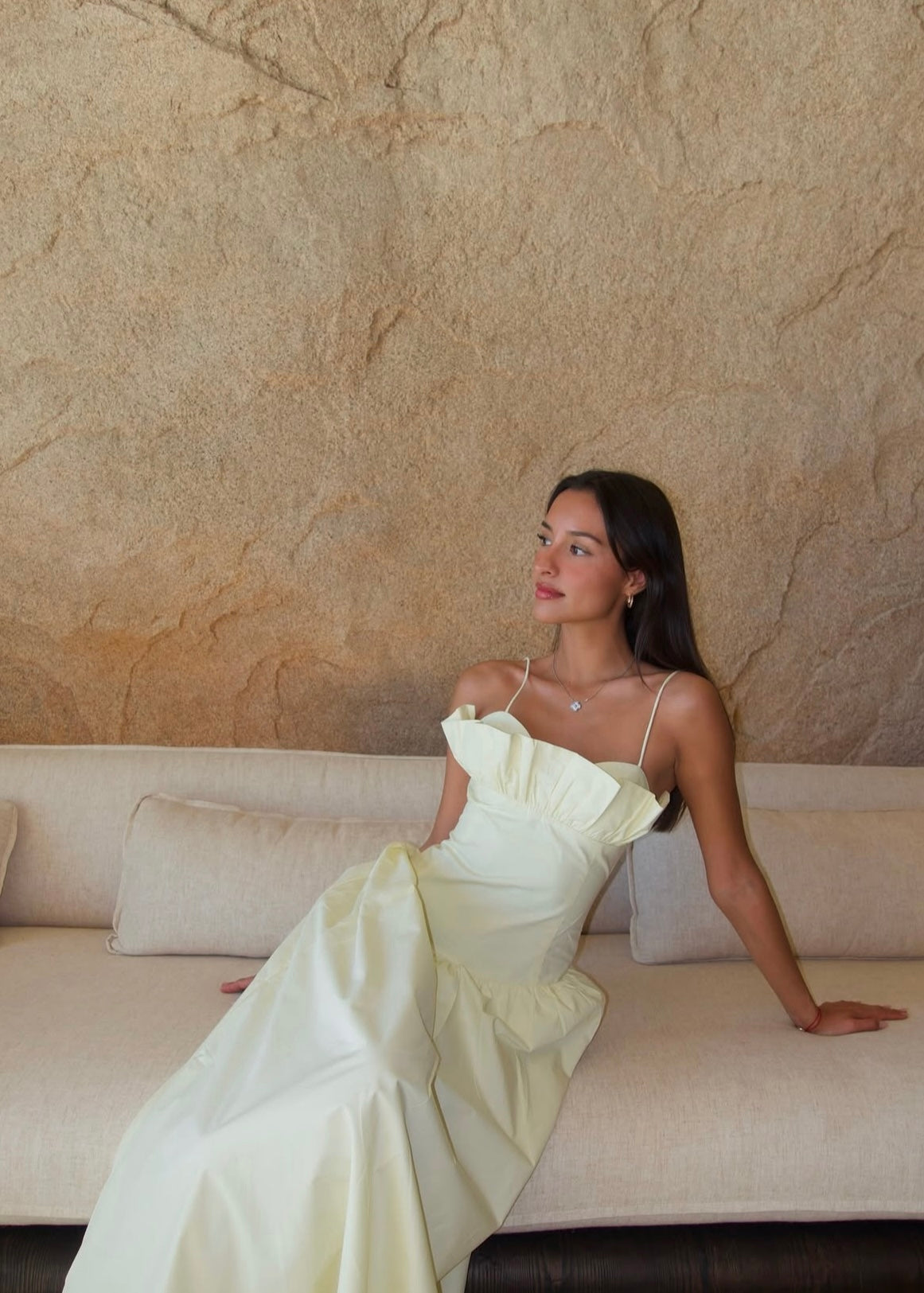 Meshki Janis Cotton Frill Maxi Dress in Lemon