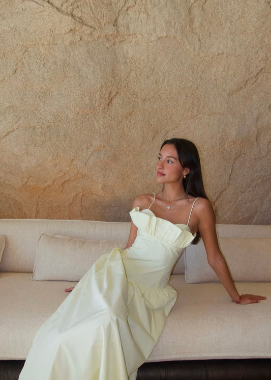 Meshki Janis Cotton Frill Maxi Dress in Lemon