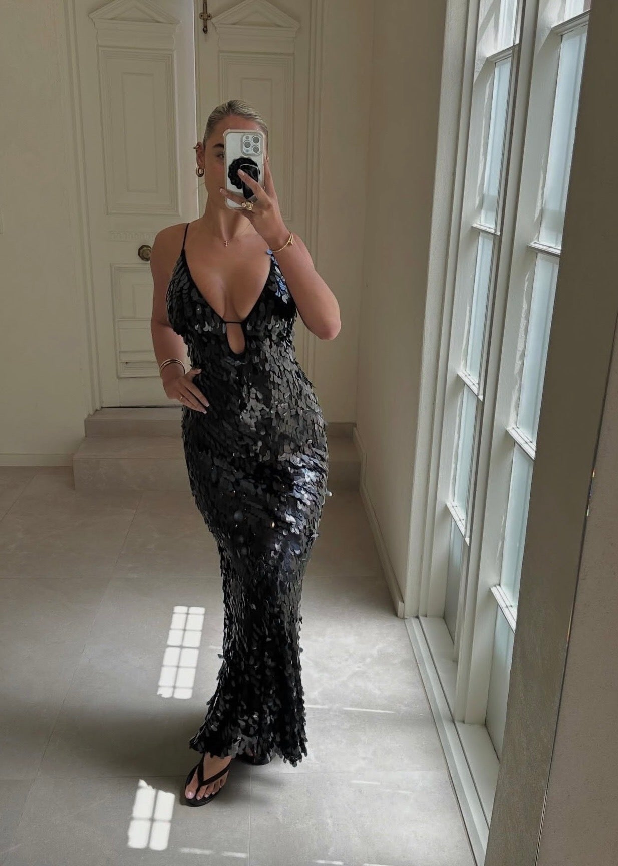 MISHA Sapphire Sequin Maxi Dress in Black