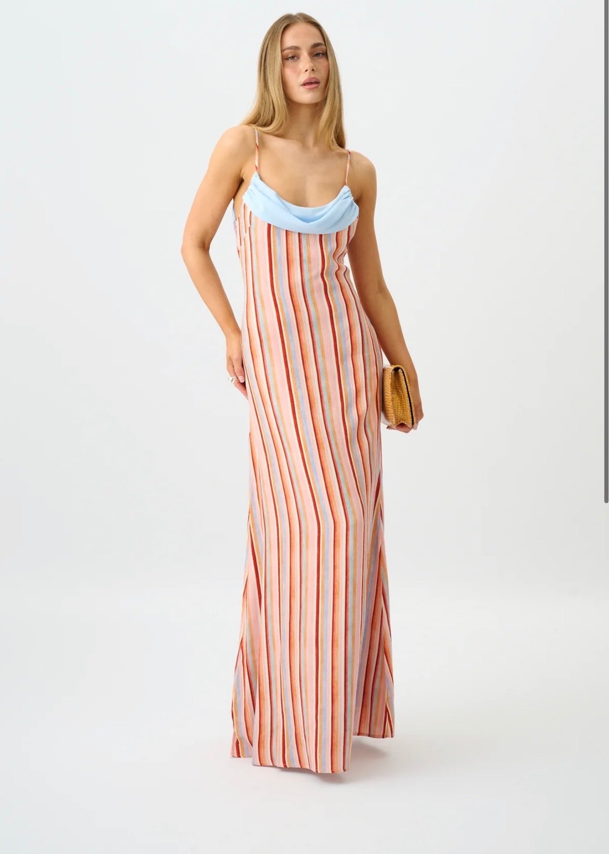 With Harper Lu Draped Slip Dress in Blush Stripe
