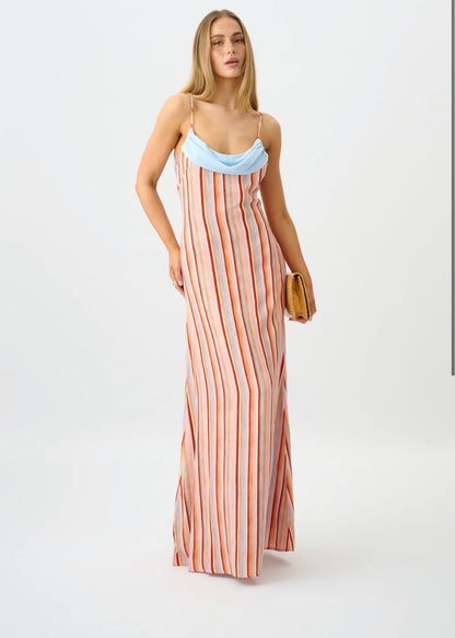 With Harper Lu Draped Slip Dress in Blush Stripe