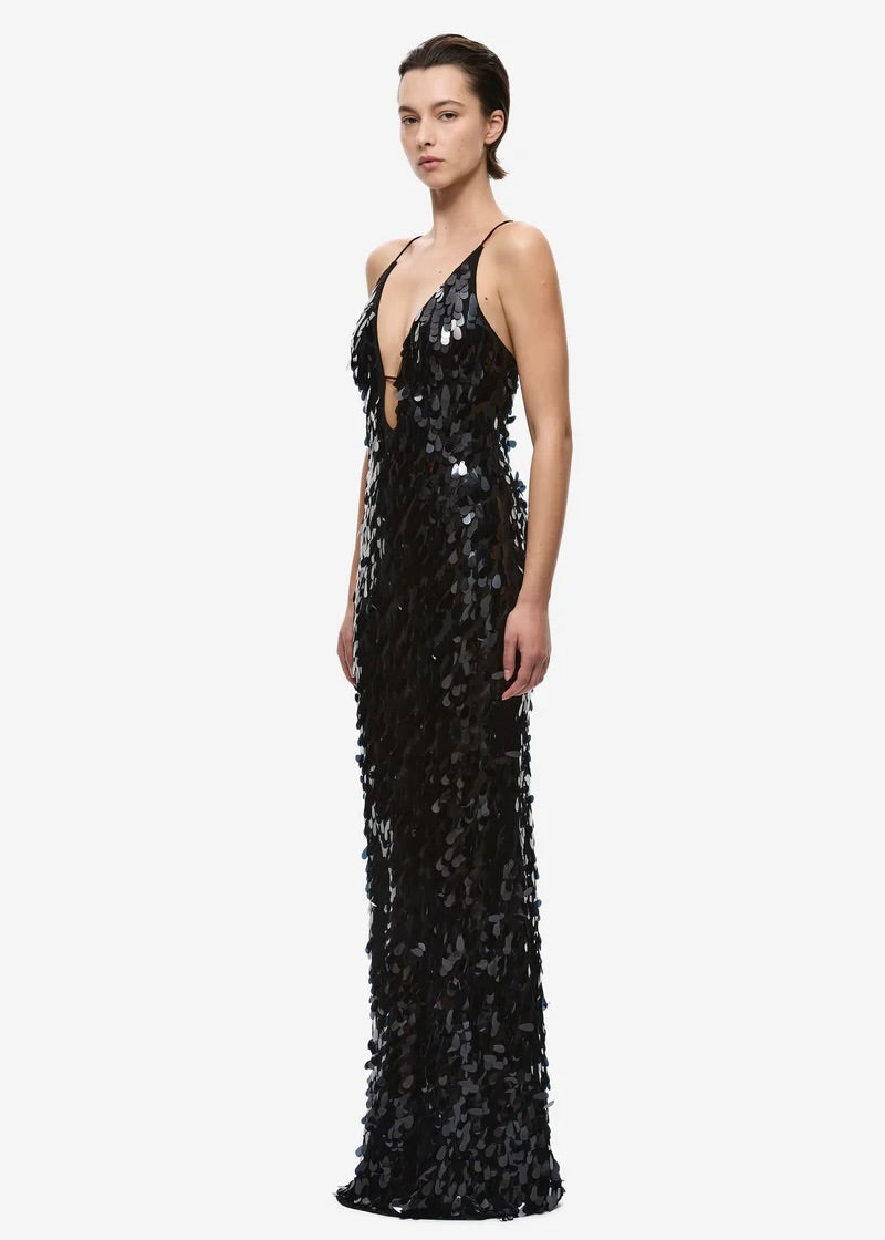 MISHA Sapphire Sequin Maxi Dress in Black