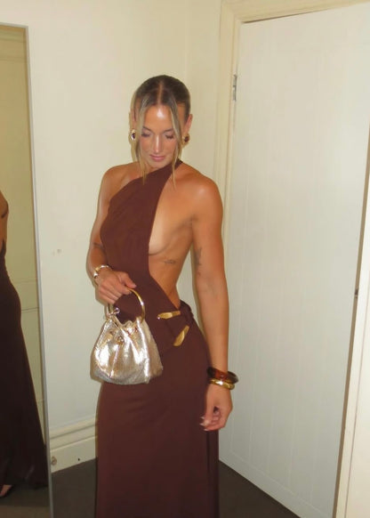 Ance Gria Gaia Gown in Brown/Gold Buckle