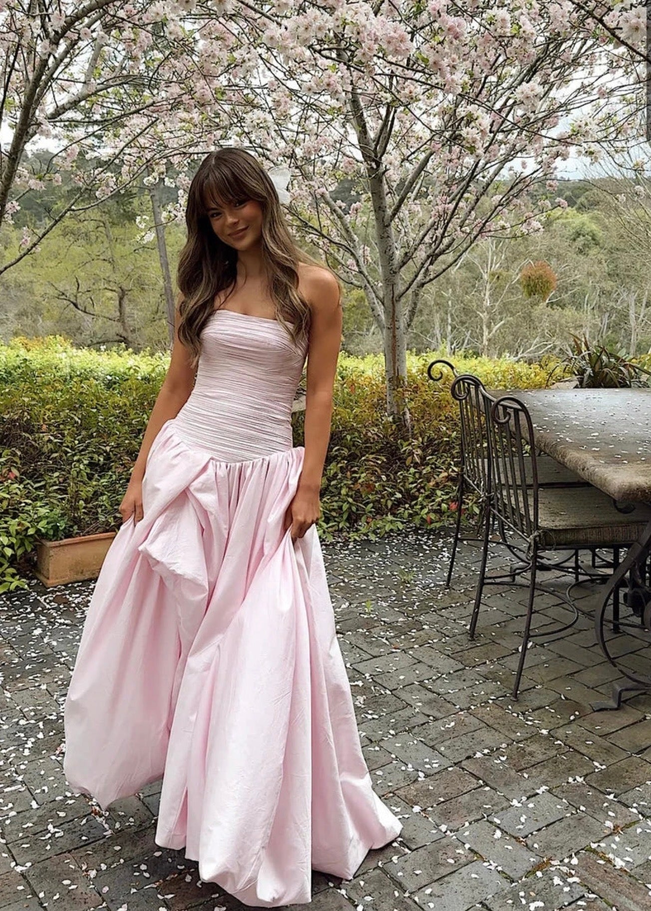 Aje Violette Bubble Hem Maxi in Pastel Pink