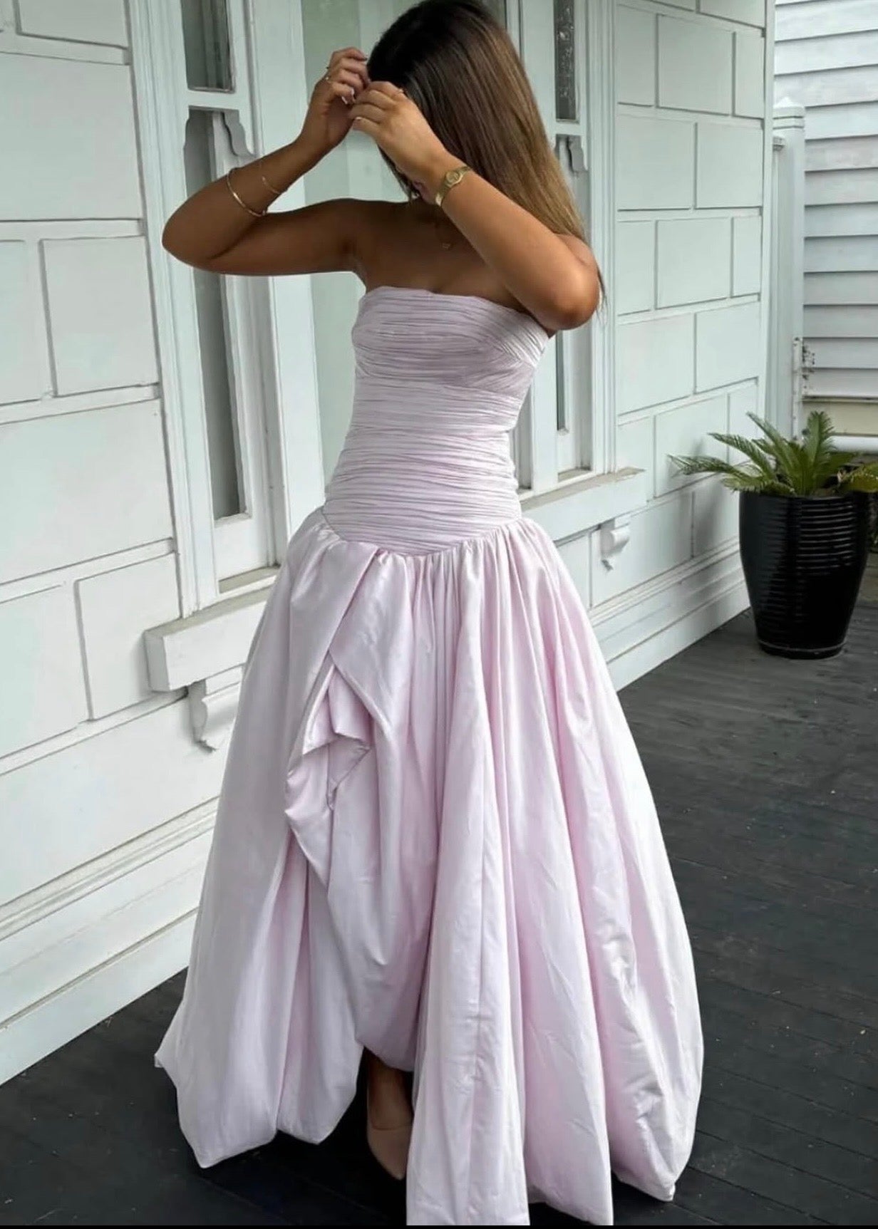 Aje Violette Bubble Hem Maxi in Pastel Pink