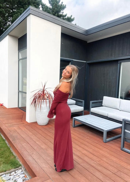 Meshki Josie Off The Shoulder Maxi in Wine