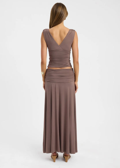 Kookai Solis Top & Arlo Skirt in Walnut Brown