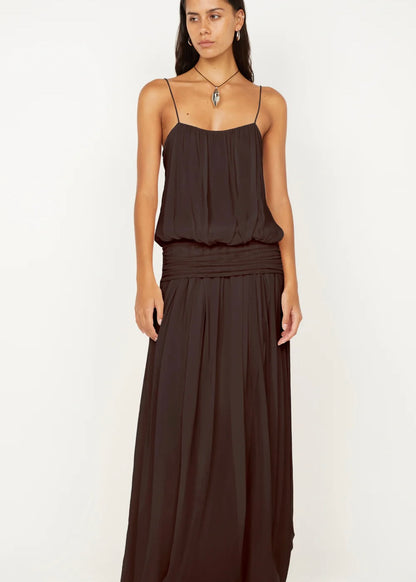 Bec & Bridge Camille Blouson Dress in Dark Chocolate