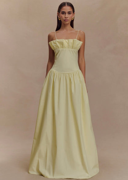 Meshki Janis Cotton Frill Maxi Dress in Lemon