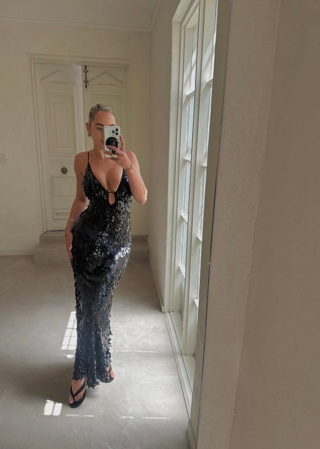 MISHA Sapphire Sequin Maxi Dress in Black