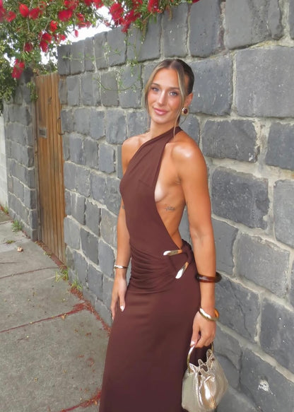 Ance Gria Gaia Gown in Brown/Gold Buckle