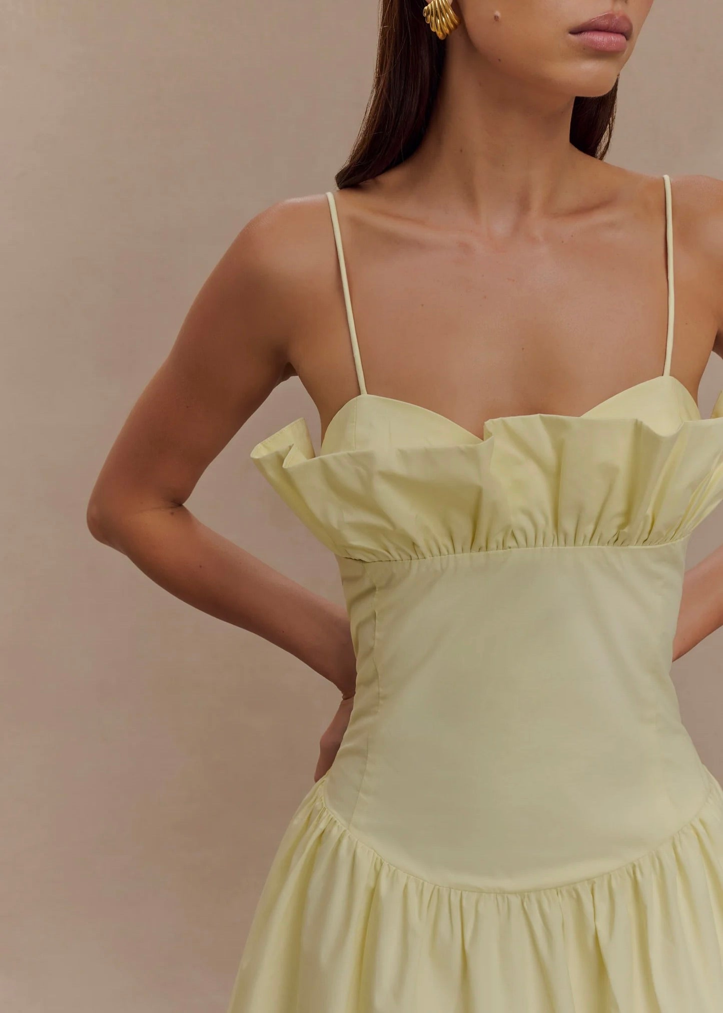 Meshki Janis Cotton Frill Maxi Dress in Lemon