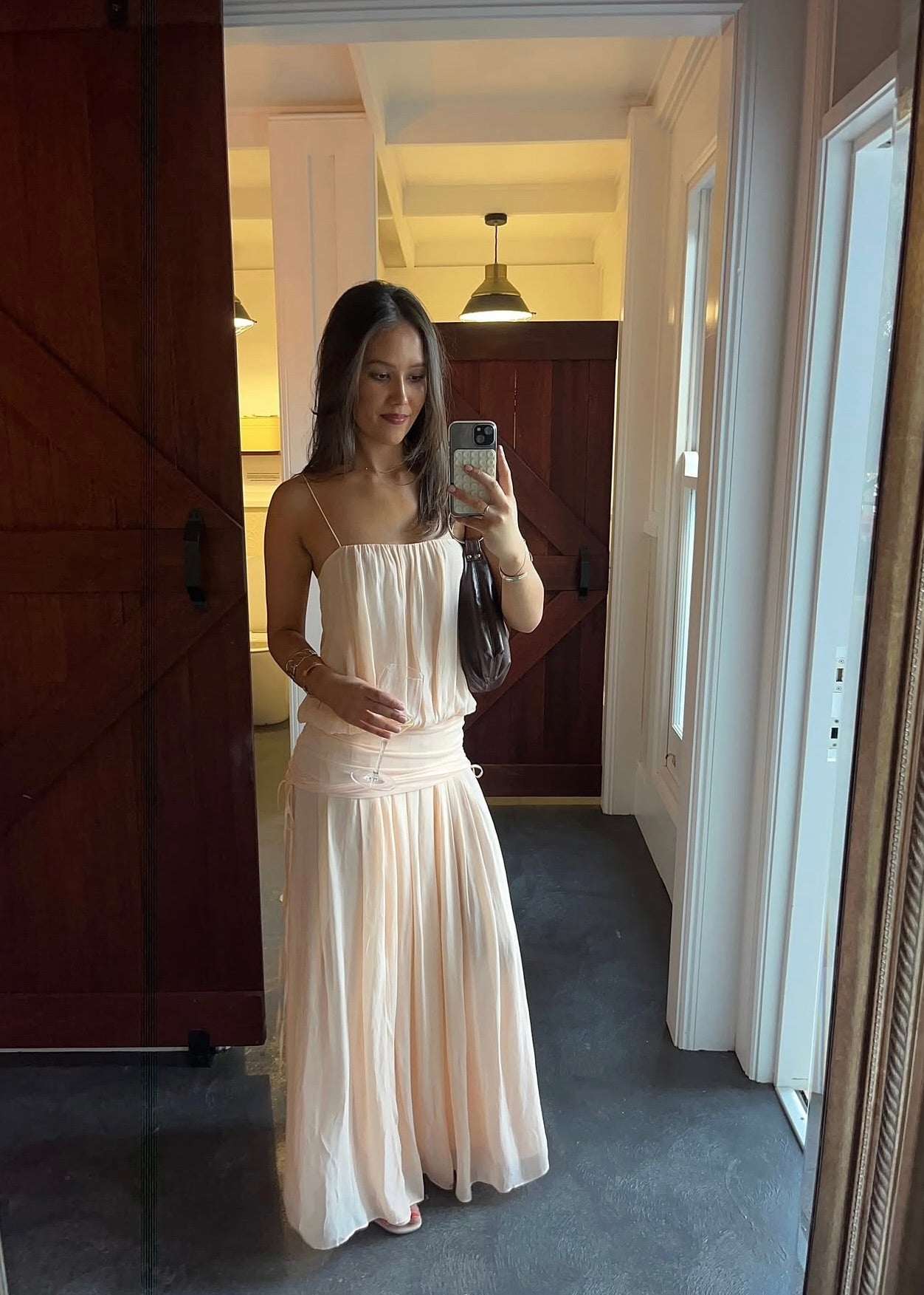 Bec & Bridge Camille Blouson Dress in Peach