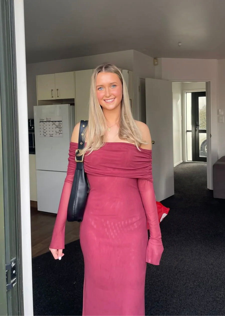 Meshki Josie Off The Shoulder Maxi in Wine