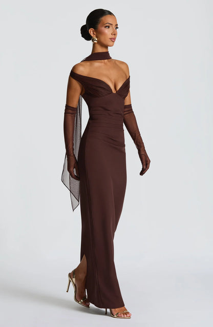 Babyboo Abigail Maxi Dress in Plum Brown