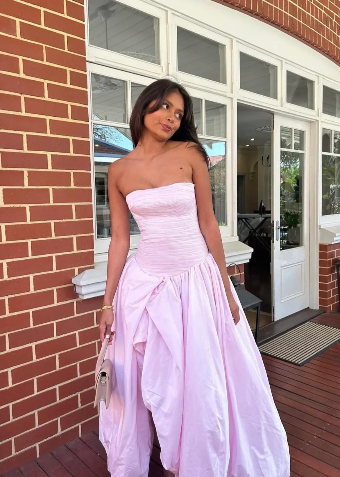 Aje Violette Bubble Hem Maxi in Pastel Pink