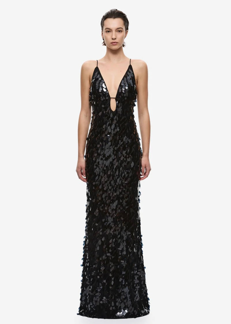 MISHA Sapphire Sequin Maxi Dress in Black