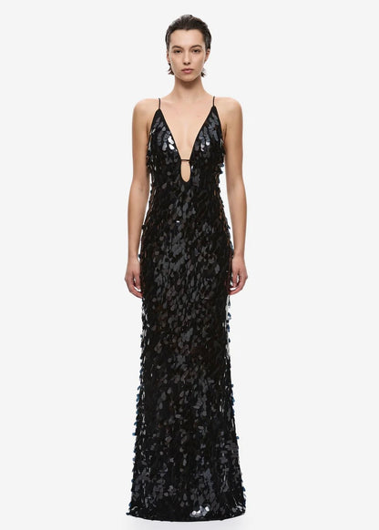 MISHA Sapphire Sequin Maxi Dress in Black