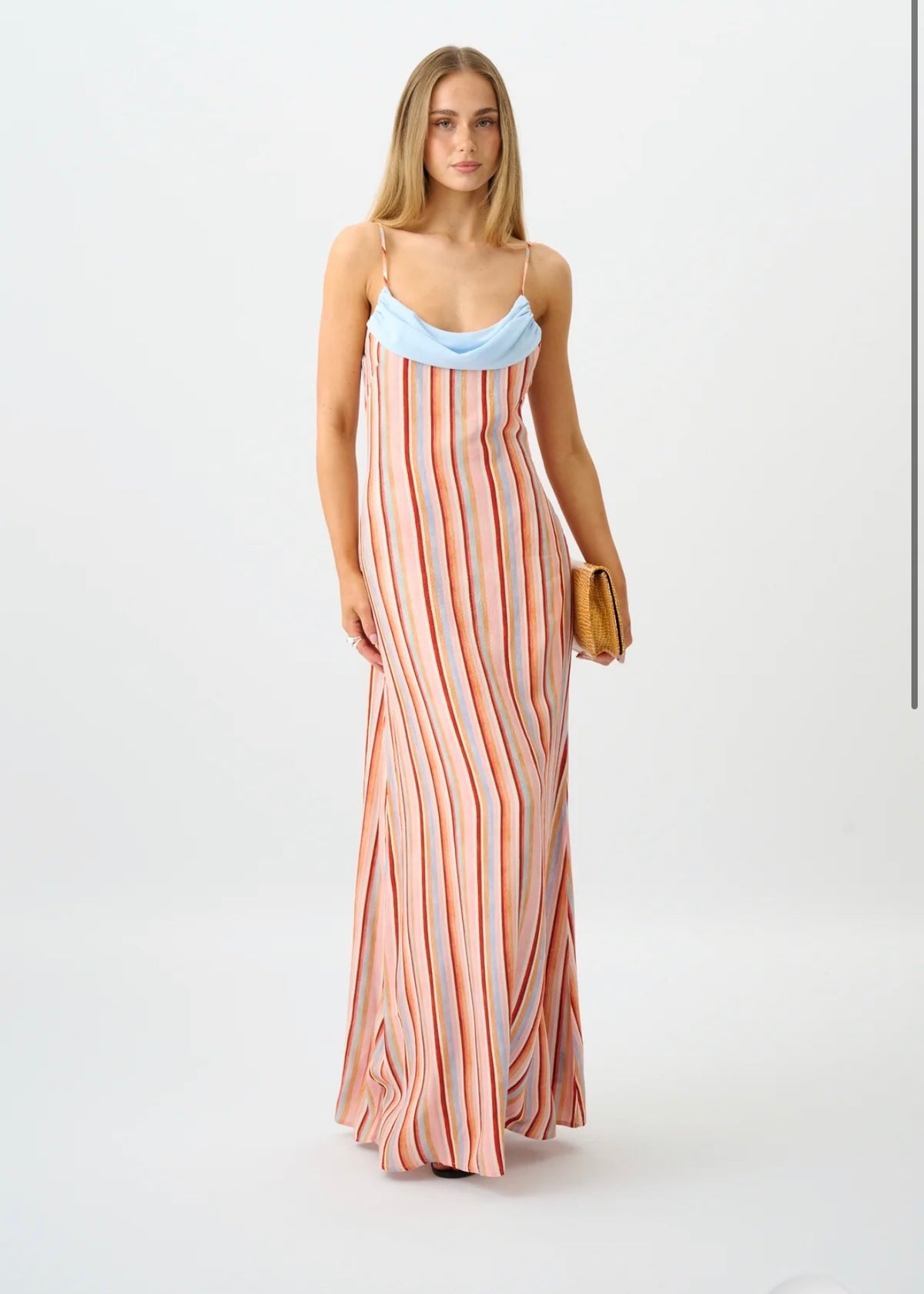With Harper Lu Draped Slip Dress in Blush Stripe