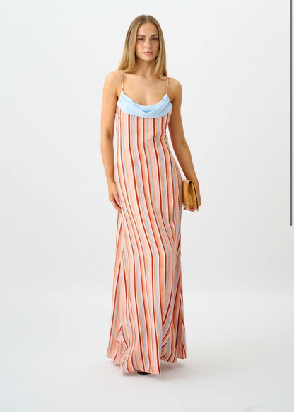 With Harper Lu Draped Slip Dress in Blush Stripe