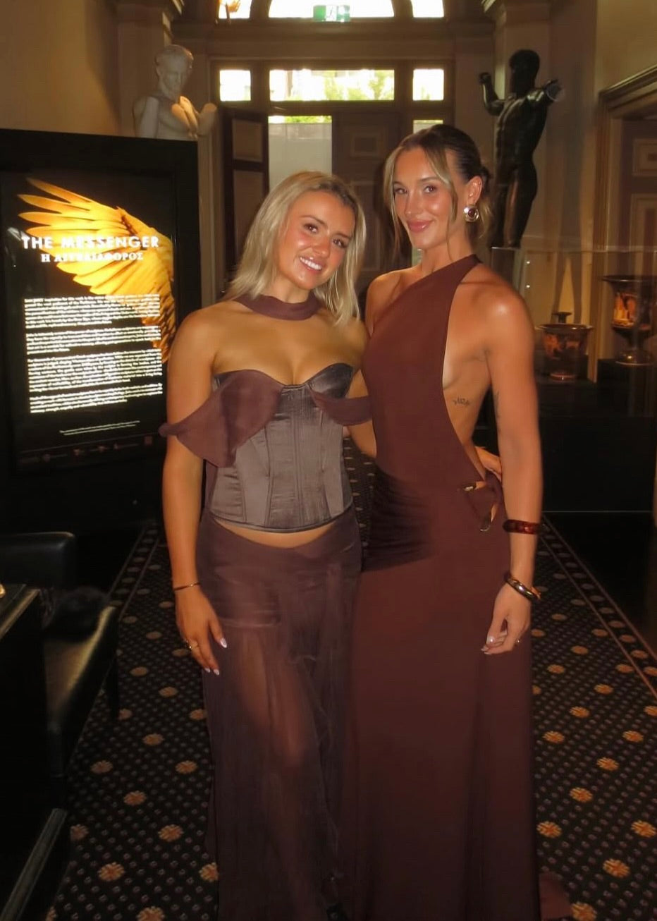 Ance Gria Gaia Gown in Brown/Gold Buckle