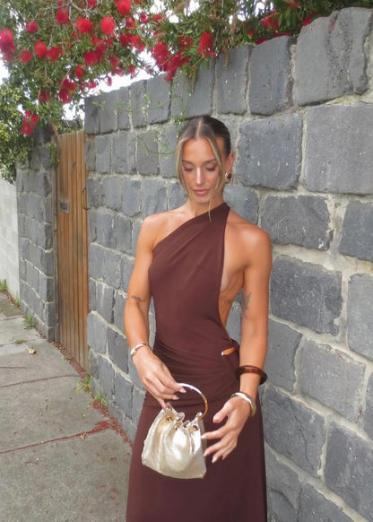 Ance Gria Gaia Gown in Brown/Gold Buckle