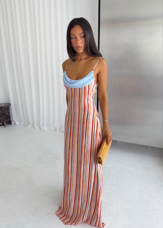 With Harper Lu Draped Slip Dress in Blush Stripe