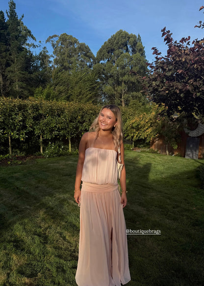 Bec & Bridge Camille Blouson Dress in Peach