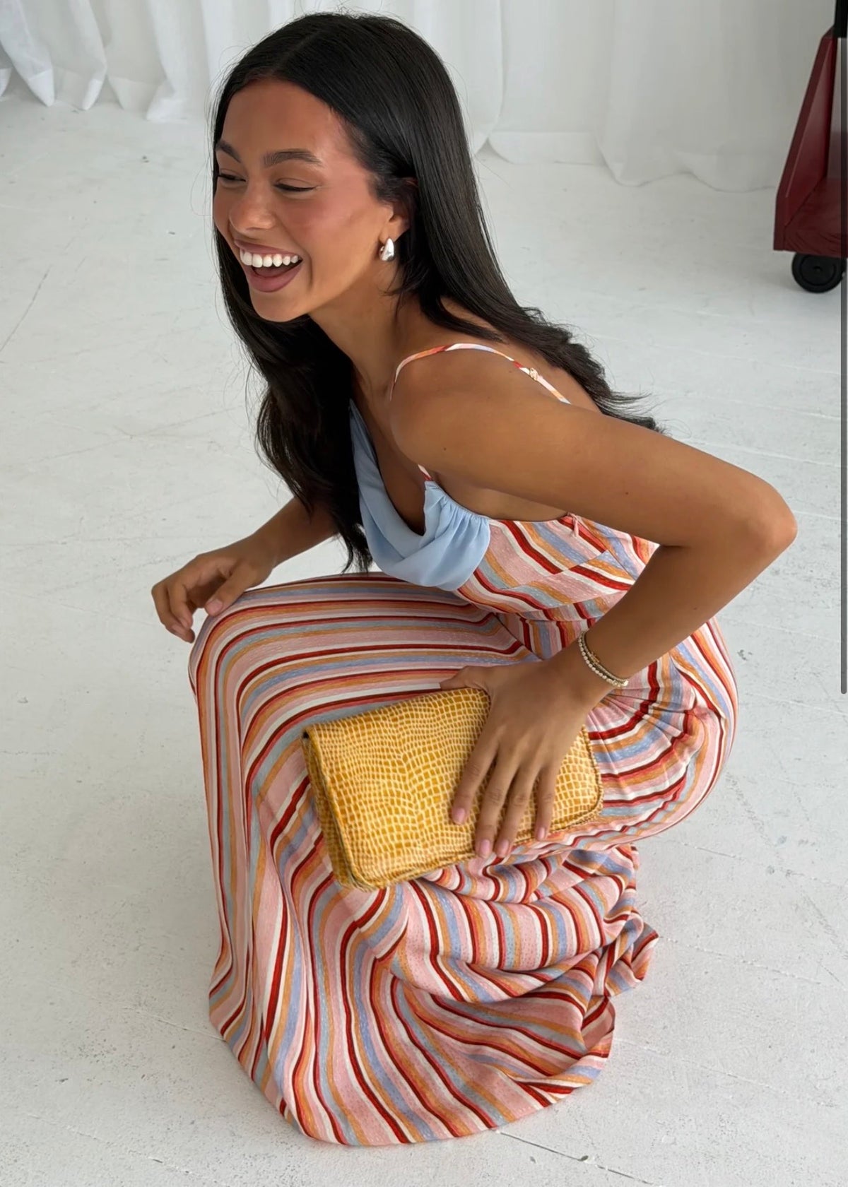 With Harper Lu Draped Slip Dress in Blush Stripe